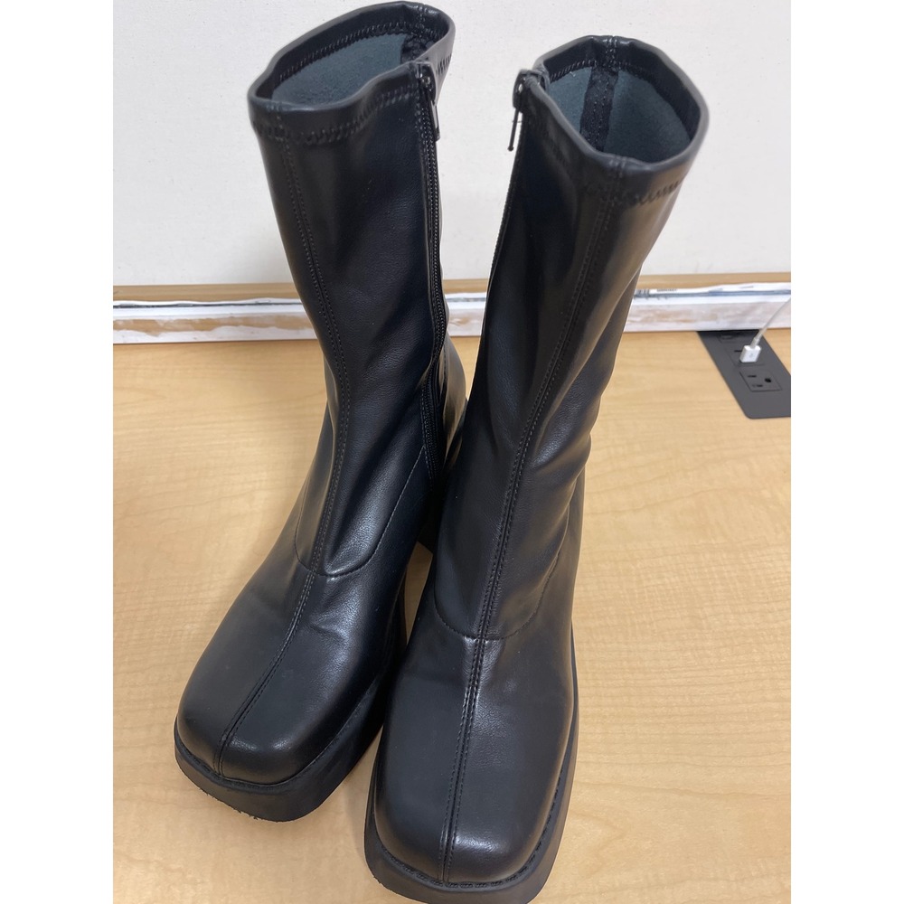 Klayton Klay01S1 Black Platform Square Toe Block Heel Boots Womens 9M